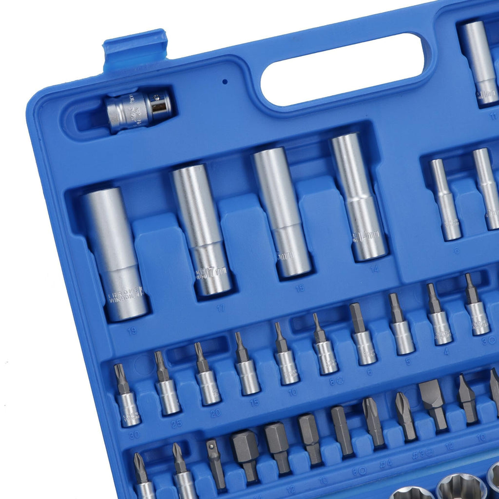 Socket and Screwdriver Bit Set 1/4" & 1/2" Drive Ratchet Deep Shallow 94pc TE066