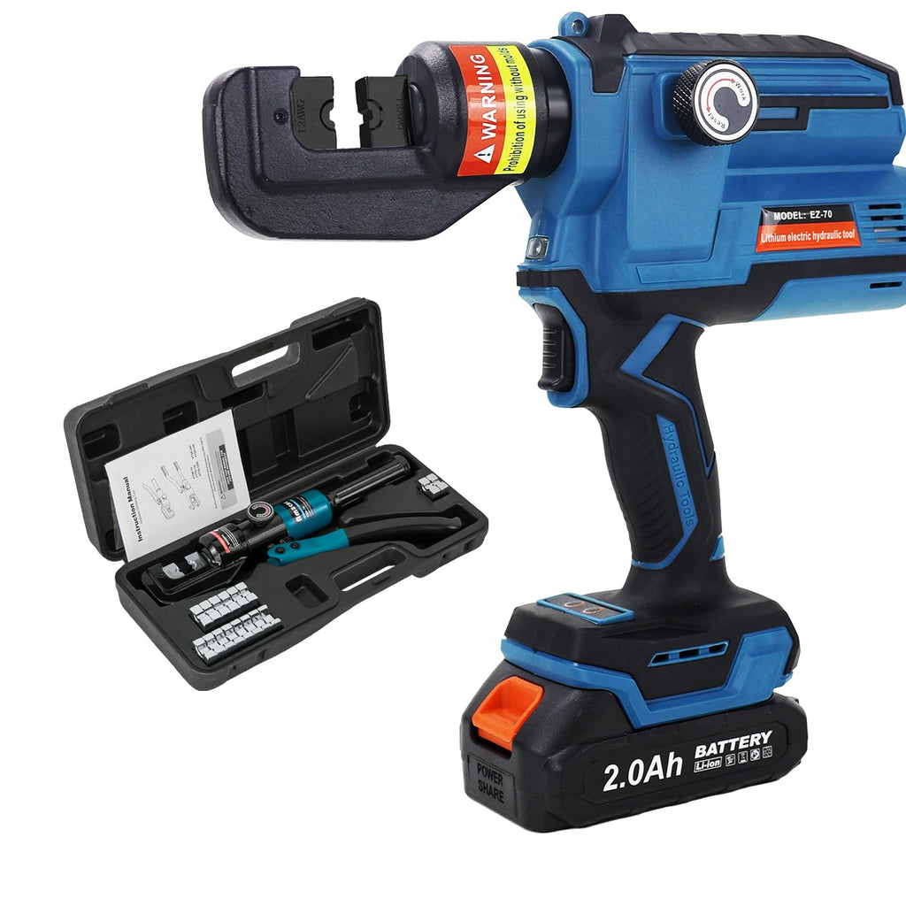 Electric Hydraulic Cable Lug Crimping Tool, 12 AWG to 2/0 AWG Terminal, Cable, Wire Electric Crimper Tool Kit, Battery Crimp Tool Kits with 20 Dies(12AWG~00AWG) and Spare tools