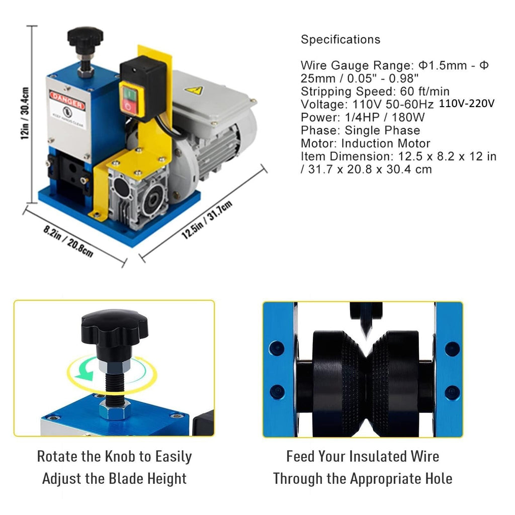 Portable Cable Stripping Tool, Electric Wire Stripper, 4 Channel Cable Stripper DIY Tool for Home Improvement Recycling