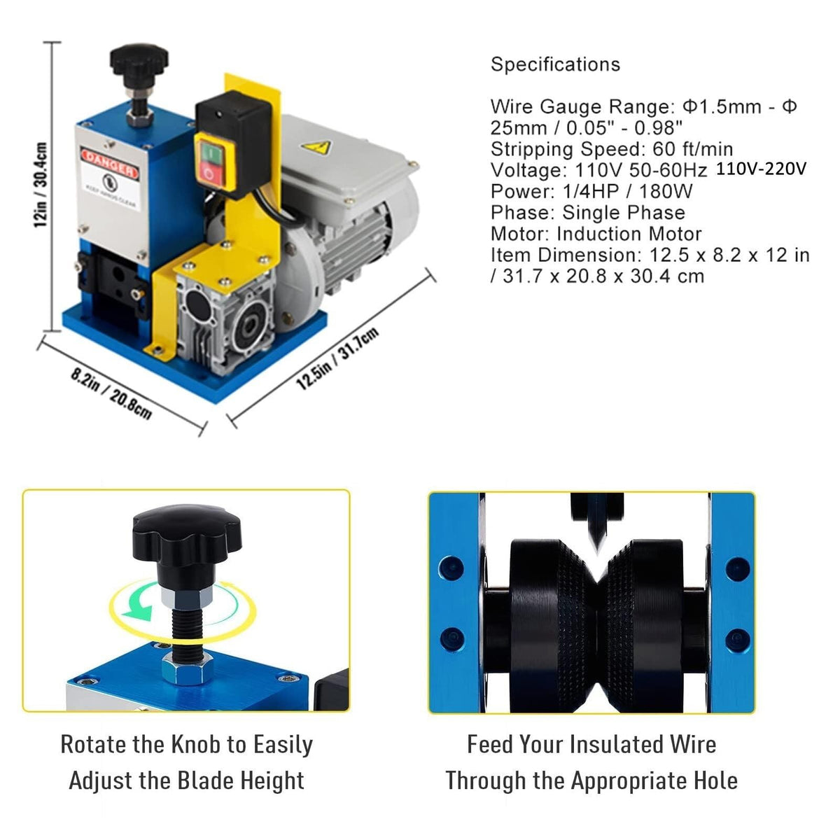 Portable Cable Stripping Tool, Electric Wire Stripper, 4 Channel Cable Stripper DIY Tool for Home Improvement Recycling