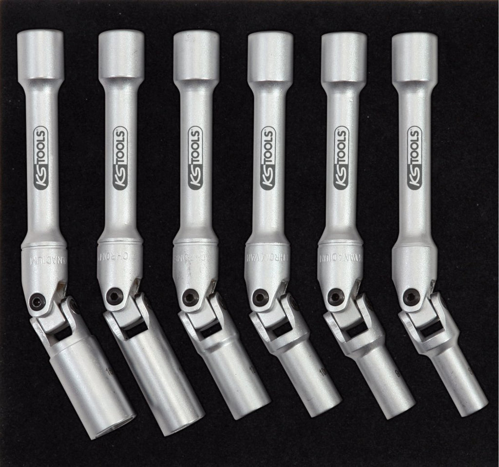 Glow plug swivel wrench set, long, 6 pcs, 3/8"