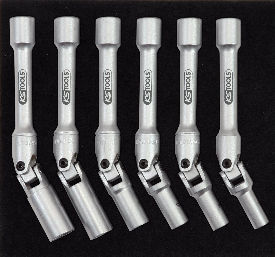Glow plug swivel wrench set, long, 6 pcs, 3/8"