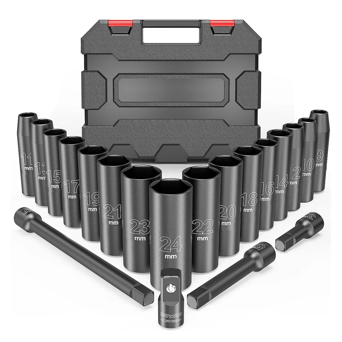 20pcs 1/2inch Drive Metric Impact Socket Set Universal Socket Metric Drive Deep Socket Set Wrench for Air Pneumatic Repair Tools