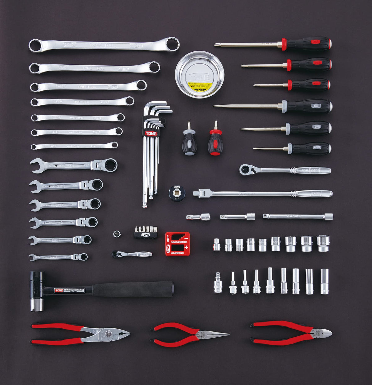 TONE Tool Set, 3/8-Inch Drive, Red, 69-Piece, TSAT353
