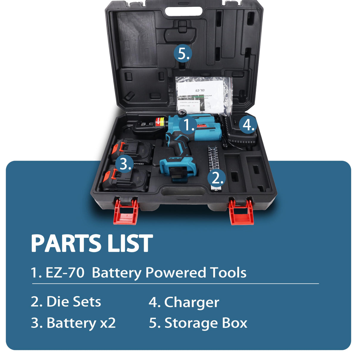 Electric Hydraulic Cable Lug Crimping Tool, 12 AWG to 2/0 AWG Terminal, Cable, Wire Electric Crimper Tool Kit, Battery Crimp Tool Kits with 20 Dies(12AWG~00AWG) and Spare tools