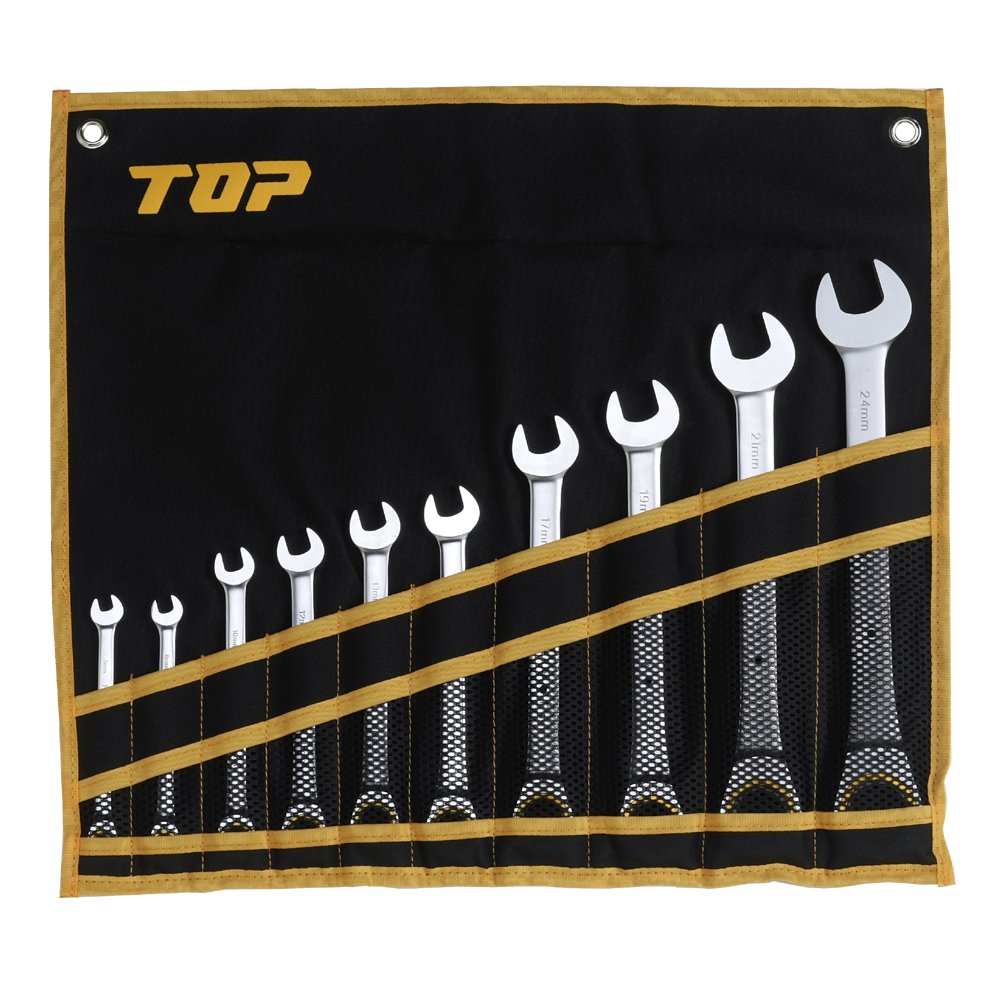 TOP Industries RCW-10000S Ratchet Combination Set, Set of 10, Includes Dedicated Tool Bag, 0.3 inches (8,10,12,13,14,17,19,21,22,24 mm), Gear Wrench