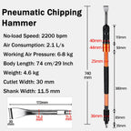 Pneumatic Chipping Hammer, Extended Long Industrial Scaling Tool, 2200 Bpm Air Rust Remover, Shock-absorbing Handle For Concrete And Tile, Marine Deck, Paint Null 74 Cm/29 In