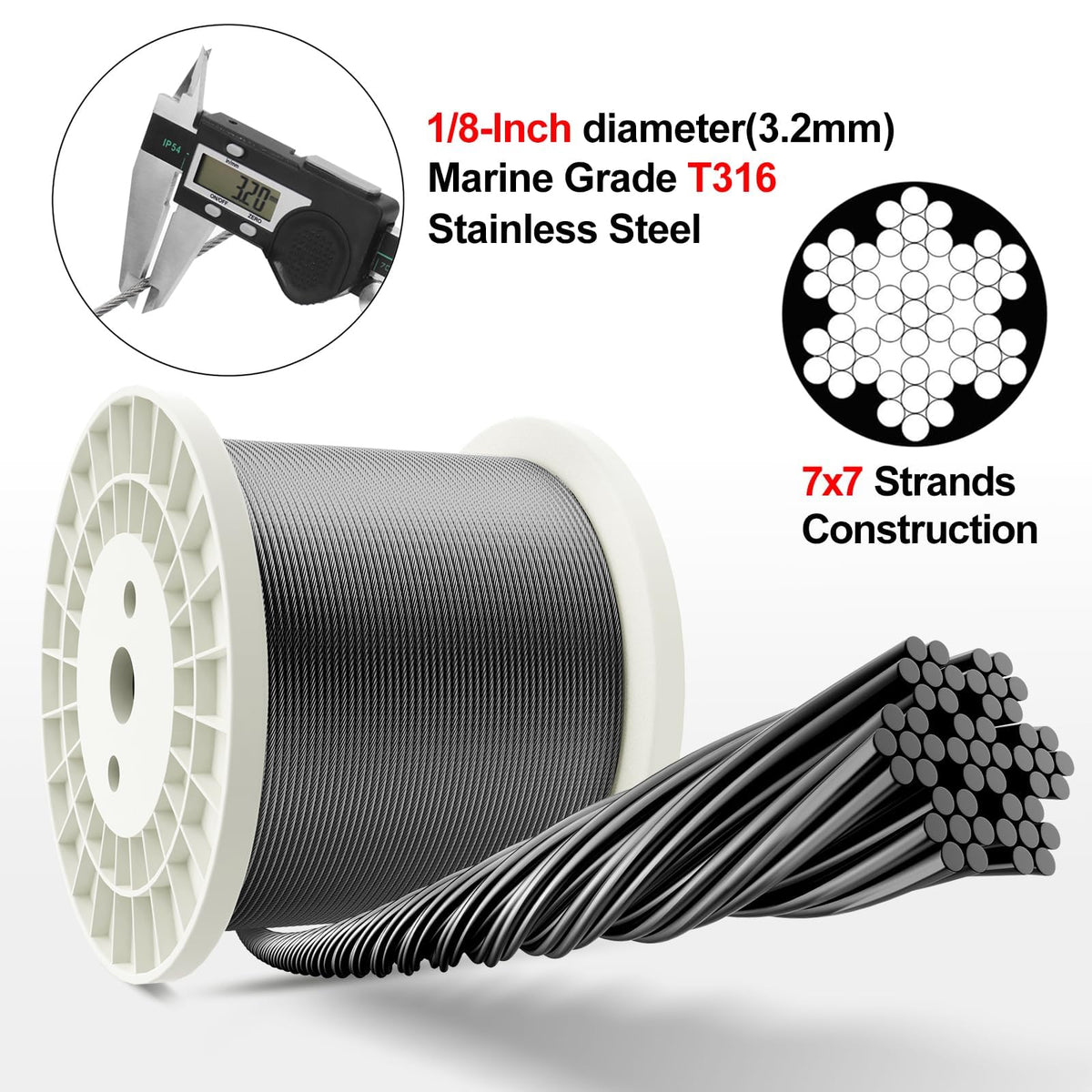 BLIKA 1000FT 1/8" Black Deck Railing Cable and 10 Ton Hydraulic Crimping Tool Kit With Cable Cutter