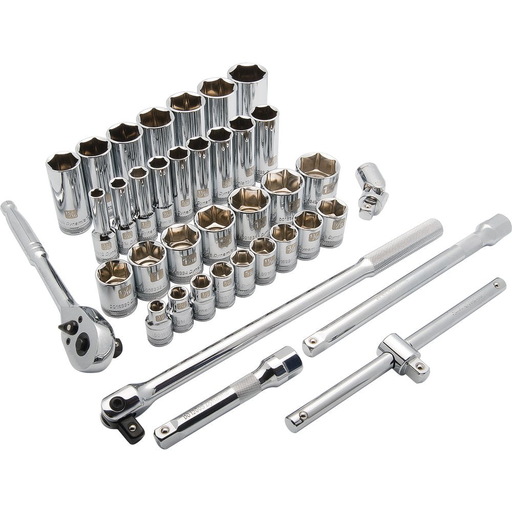 Dynamic Tools 1/2" Drive 38 Piece 6 Point, Standard/deep, SAE Socket Set, 3/8-1-5/16"