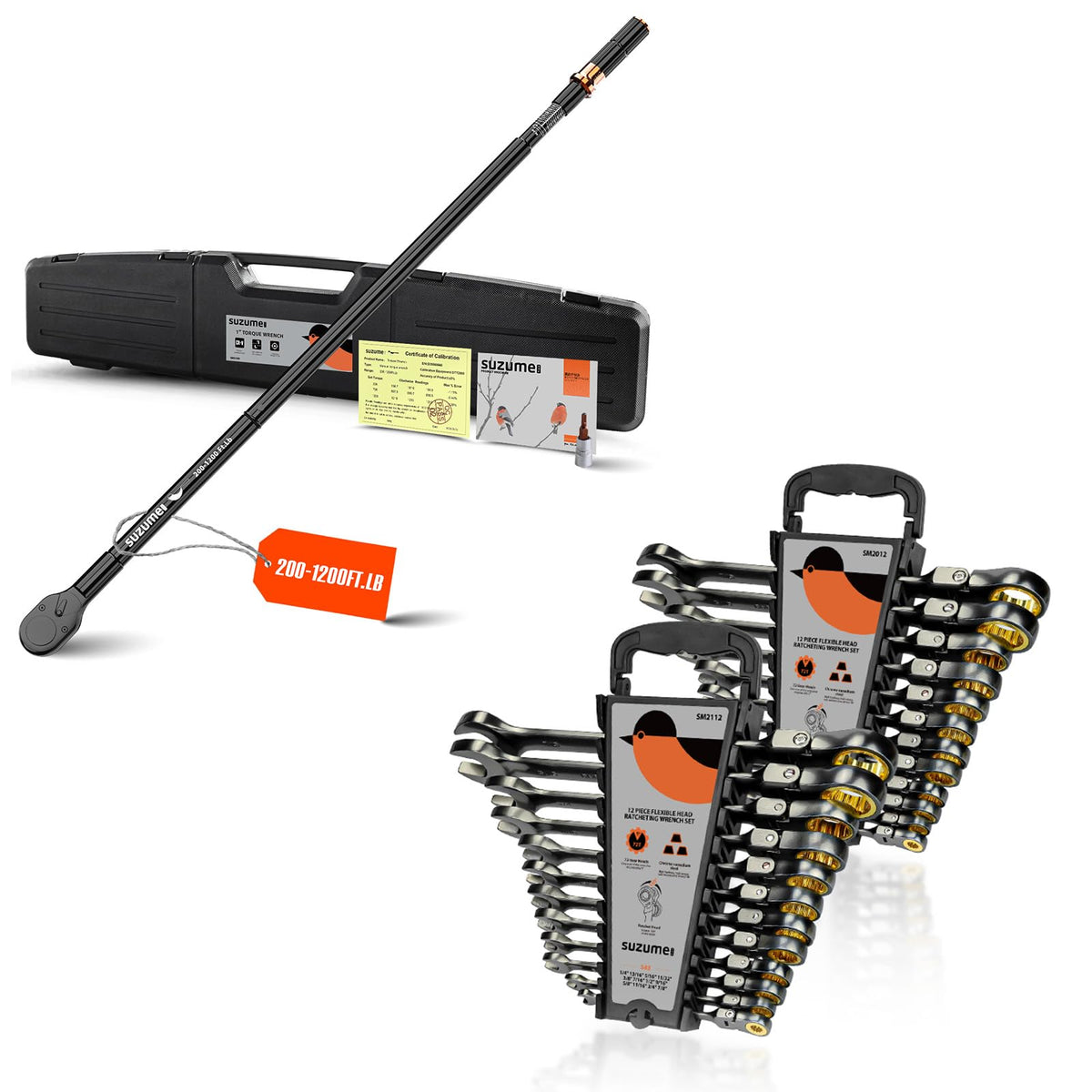 24-Piece Metric and SAE Flex Head Ratcheting Wrench Set & 1 Torque Wrench (200-1200 Ft.Lb/ 271-1627 N.m)