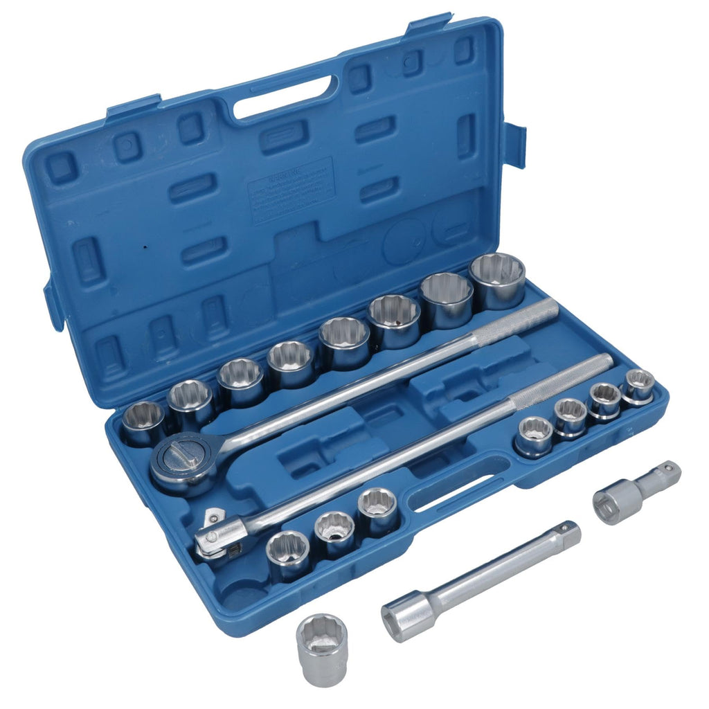 3/4" Socket Set Metric Sizes 21pcs 19mm to 50mm Extension Ratchet 12 Sided TE177
