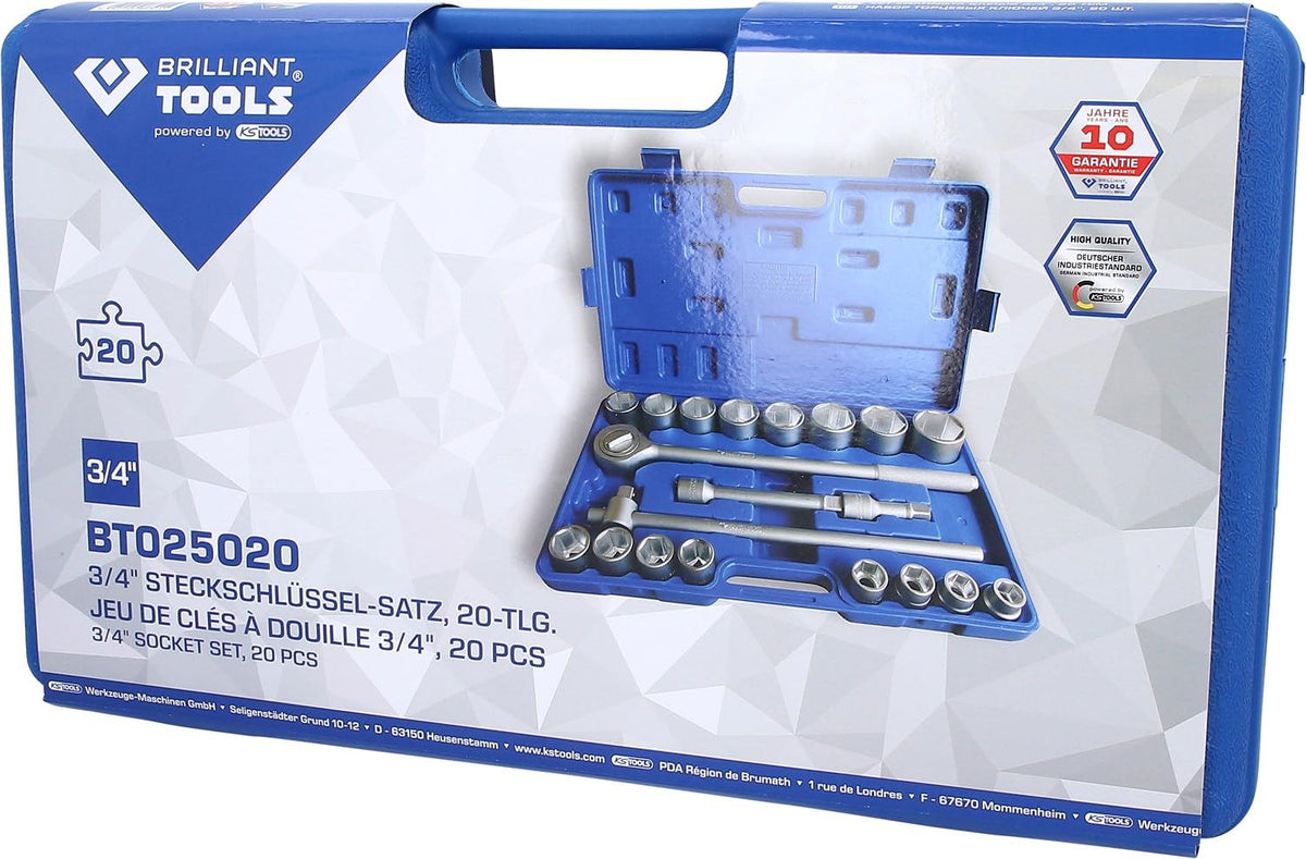 BRILLIANT TOOLS 3/4 Inch Socket Spanner Set, 20-Piece [Powered by KS Tools]
