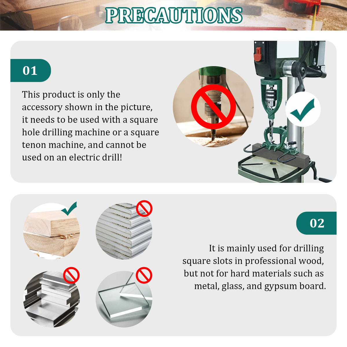 YUCHENGTECH Bench Drill Locator Set Woodworking Bench Mortiser Square Hole Chisel Drilling Machine Mortising Bench Drill Tool for Mortising Chisels with 4 Bits Steel