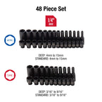 SUNEX 1/2-Inch Drive 39-Piece and 1/4-Inch Drive 48-Piece SAE/Metric Master Impact Socket Sets with Storage Cases