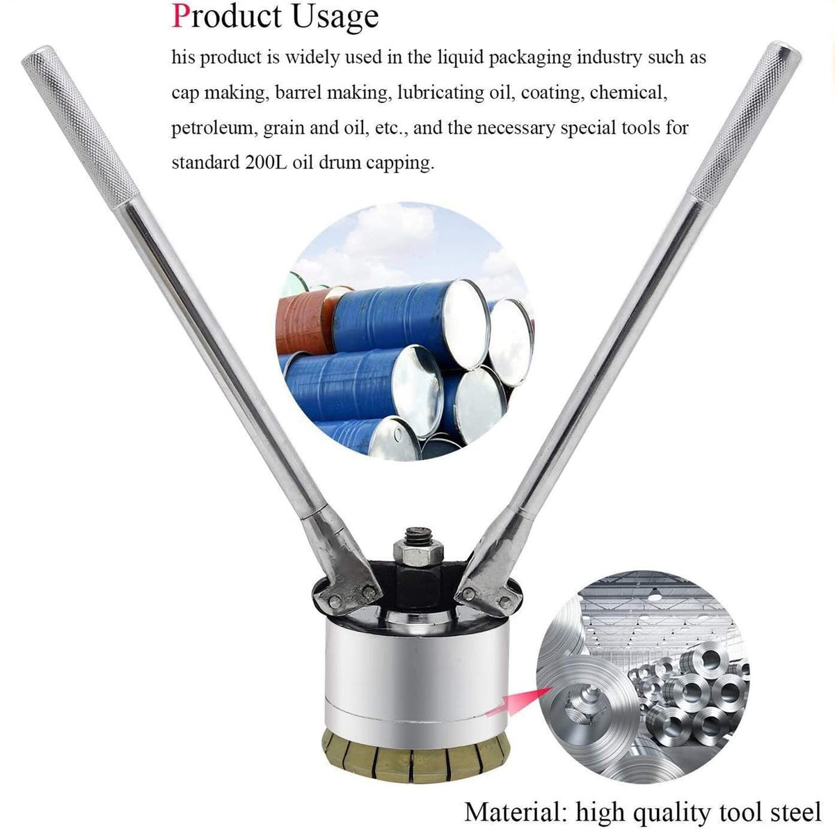 200l / 35&70mm Oil Drum Sealing Machine, Drum Lid Sealing Pliers, Drum Cap Seal Barrel Crimping Tool, Used in Oil Coating Manufacturing, Chemical Industry, Petroleum, Grain and Oil,oneset