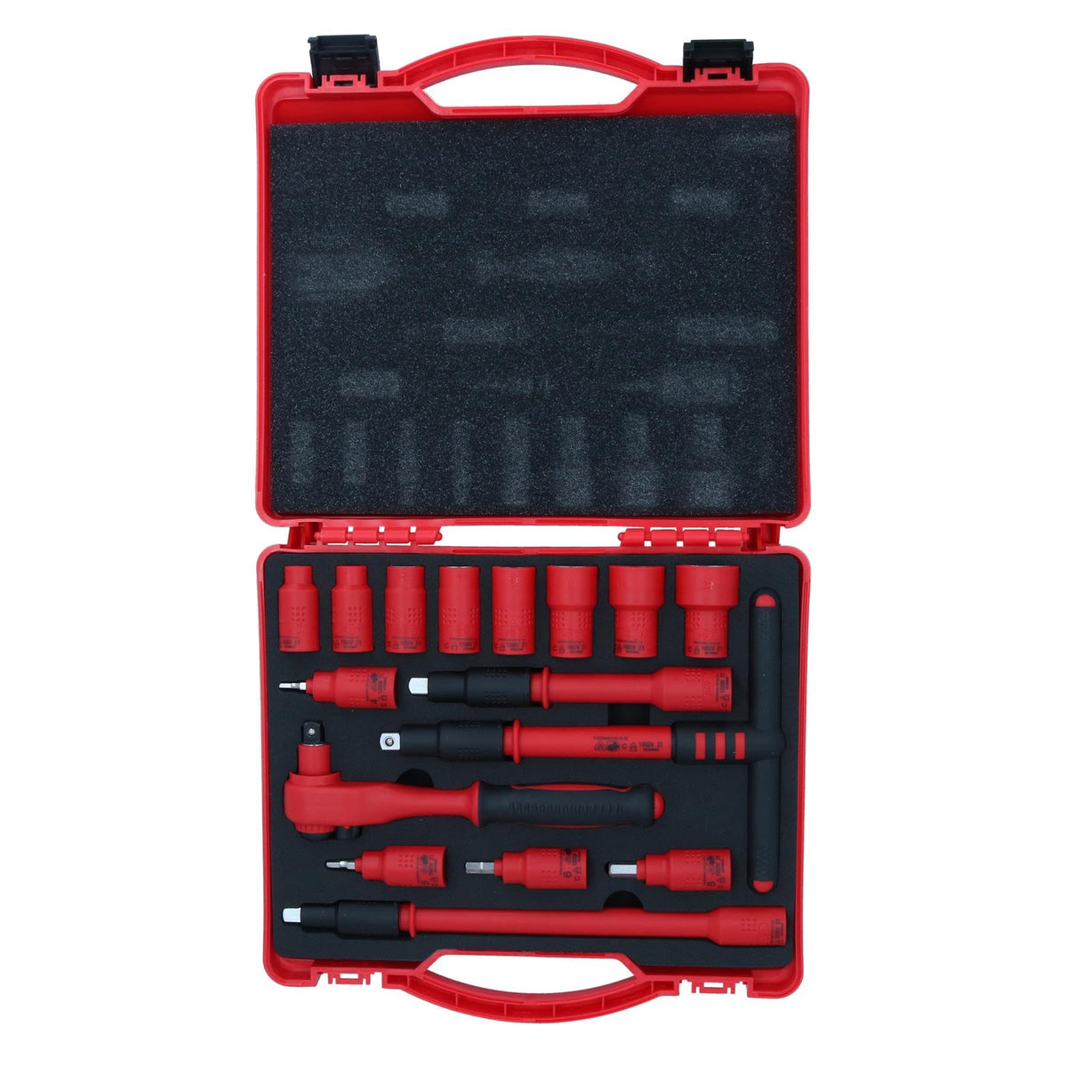 3/8" Drive VDE Insulated Metric Socket and Accessory Tool Kit 16pc Hex + T bar