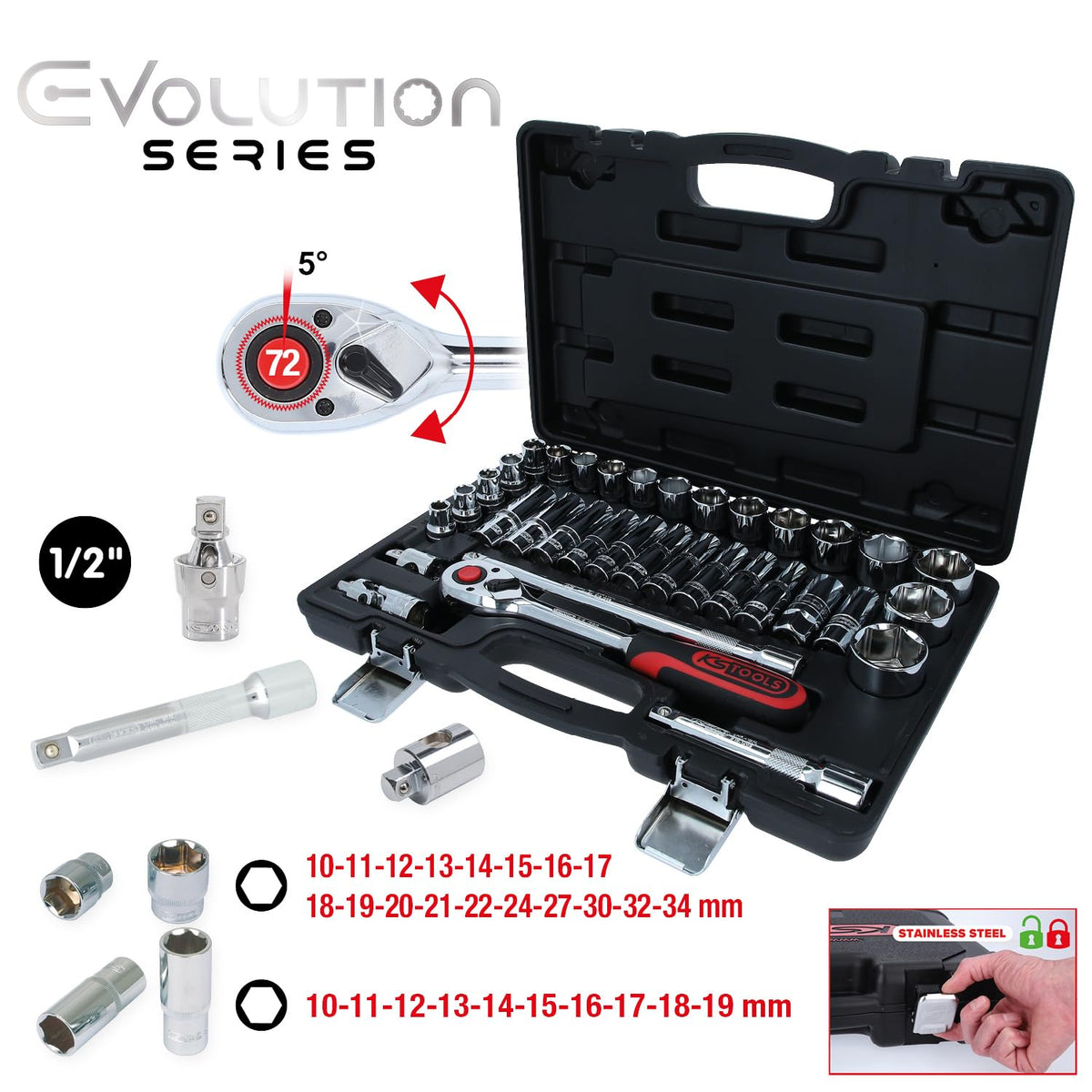1/2" CHROMEplus Socket set, 35 pcs