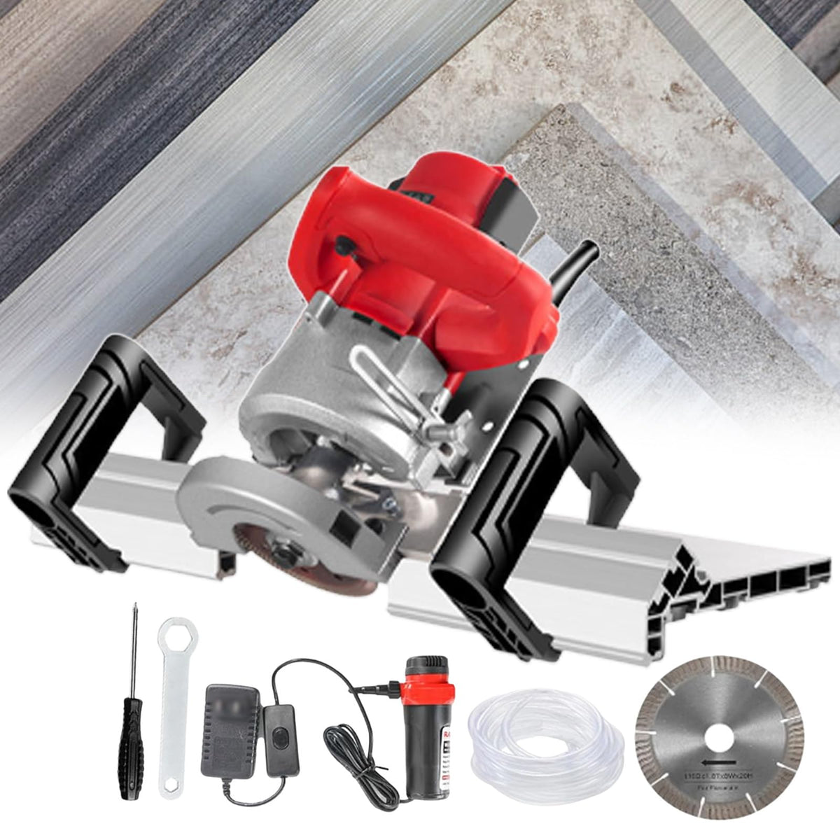 Electric Tile Chamfering Tool,Wet Cutting Machine,with Bracket/Water Pump, for Large Tiles Chamfering Work (SingleMachine)