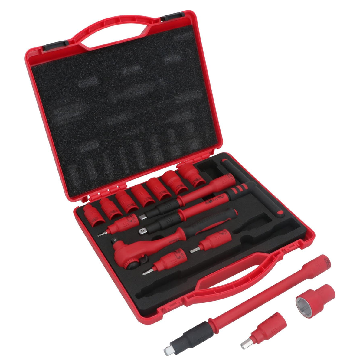 3/8" Drive VDE Insulated Metric Socket and Accessory Tool Kit 16pc Hex + T bar