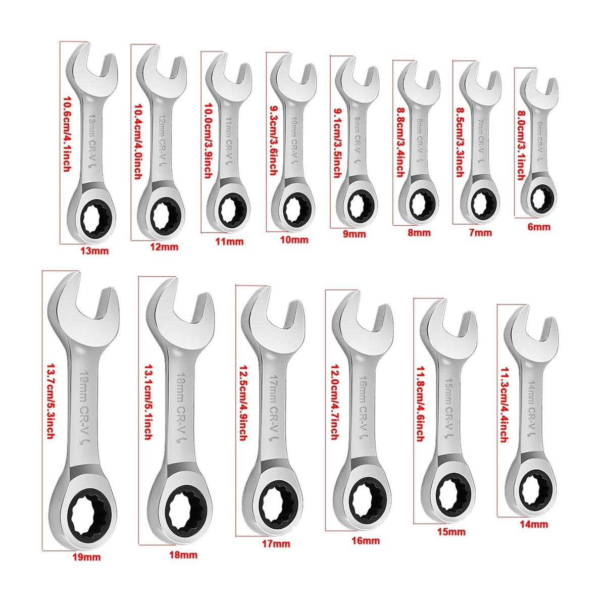 14Pcs Stubby Metric Combination Spanner Set 6-19mm 12 Point Repair Tool