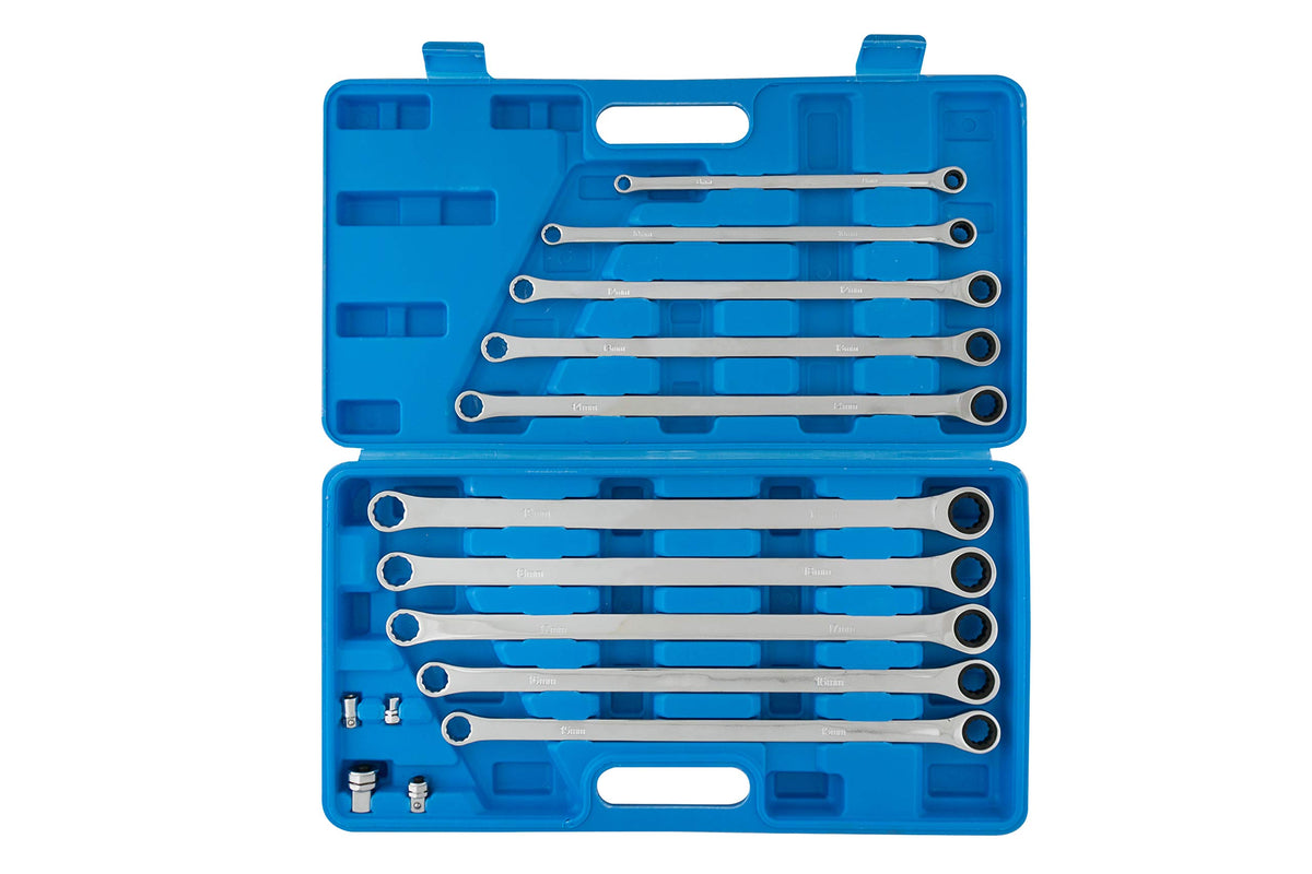BlueSpot Tools 04307 10PCE Extra Long Ratchet Spanner and Adaptor Set (8-19mm)