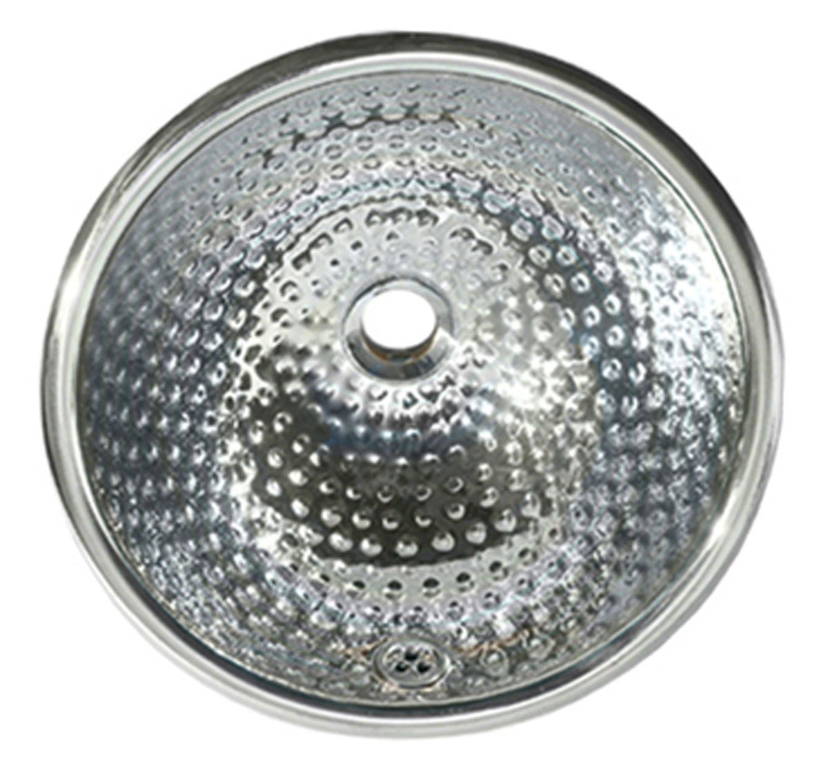 Whitehaus WH602ABM-POSS Round 13 3/4-Inch Ball Pein Hammered Textured Drop-In Basin with Overflow, Polished Stainless Steel