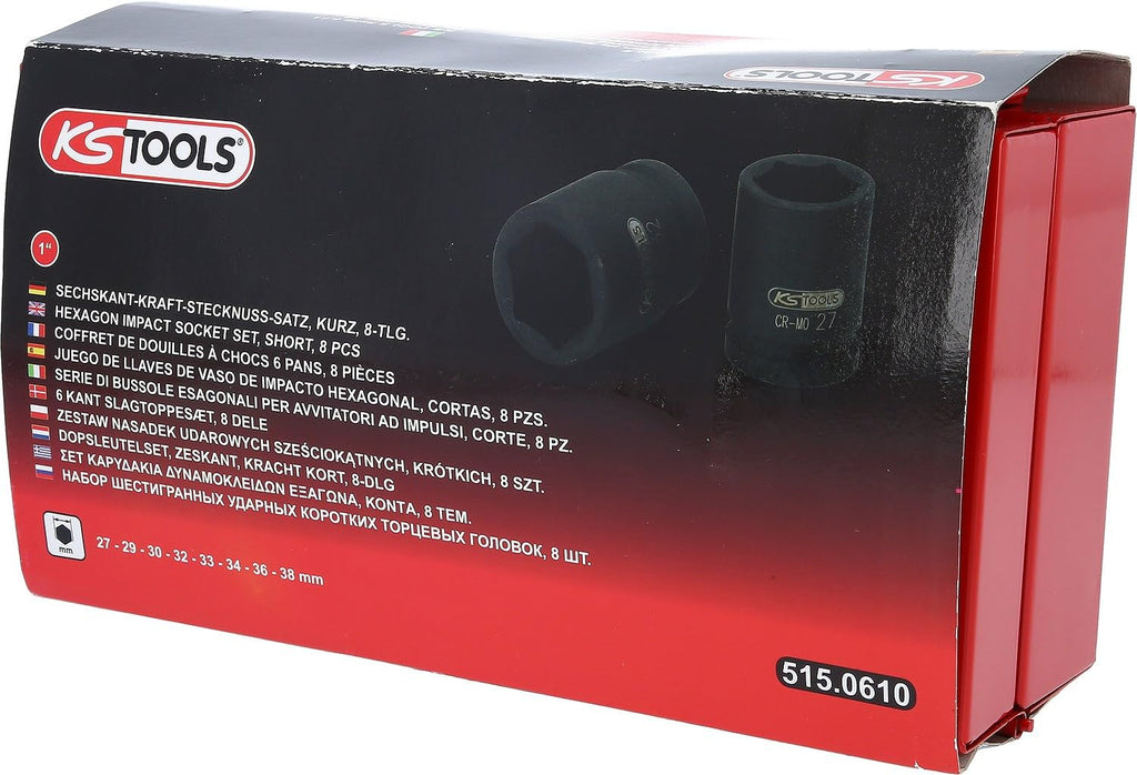 1" Hexagon impact socket set, short, 8 pcs
