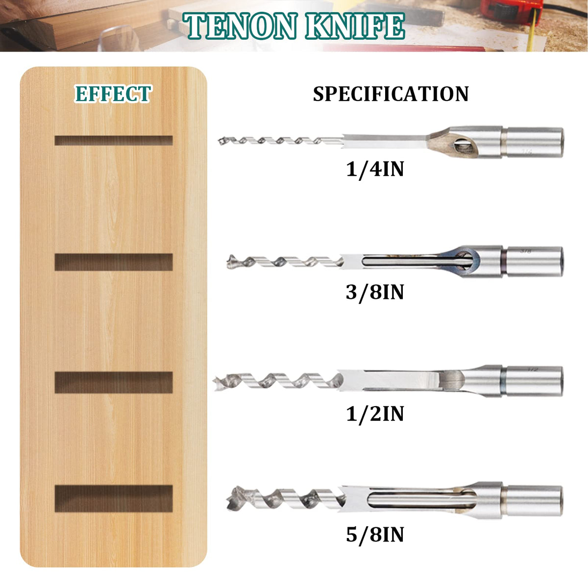 YUCHENGTECH Bench Drill Locator Set Woodworking Bench Mortiser Square Hole Chisel Drilling Machine Mortising Bench Drill Tool for Mortising Chisels with 4 Bits Steel