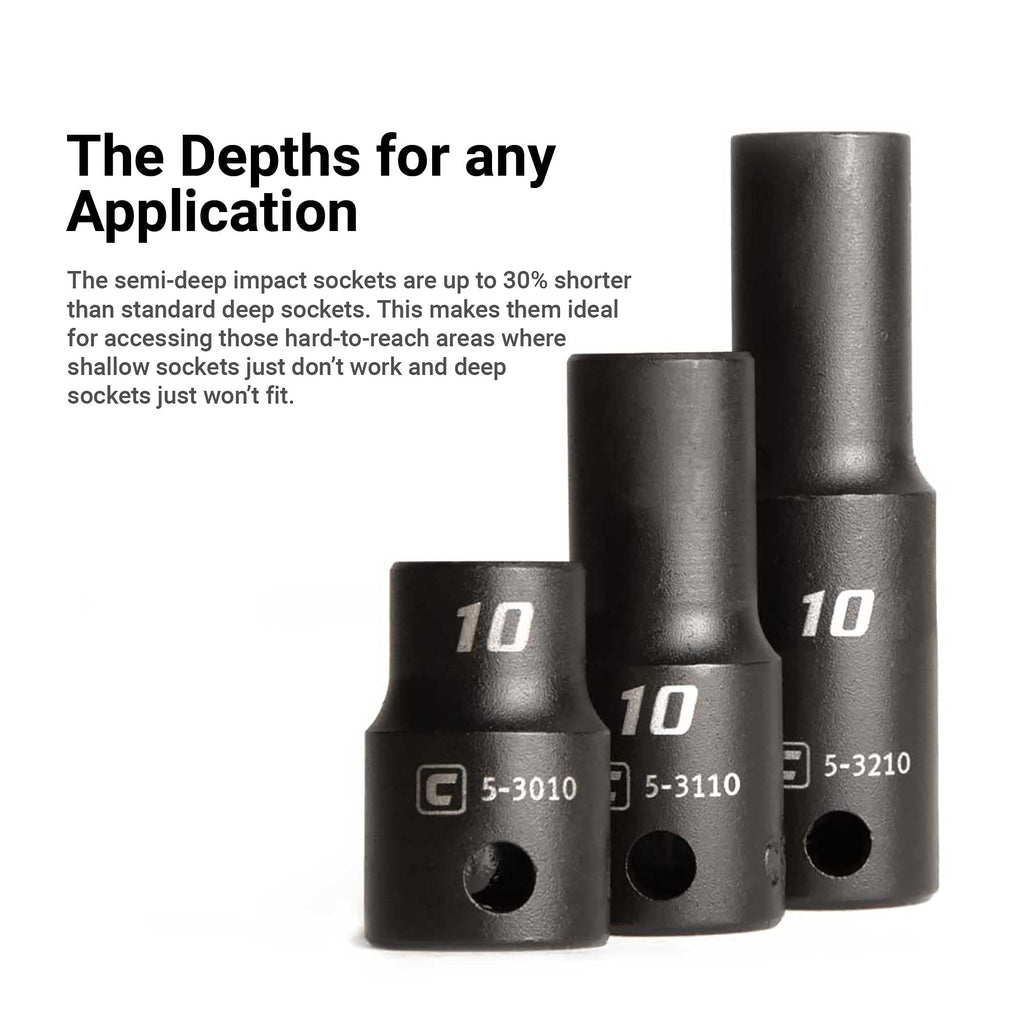 Capri Tools Fine 90-Tooth Extra Long Ratchet Set, 3-Piece and 45-Piece 3/8 in. Drive Shallow, Semi-Deep and Deep Impact Socket Set, Metric, 8 to 22 mm