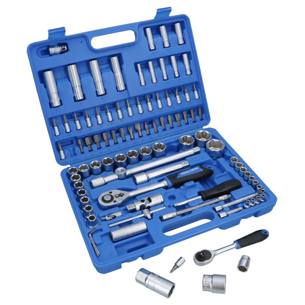 Socket and Screwdriver Bit Set 1/4" & 1/2" Drive Ratchet Deep Shallow 94pc TE066