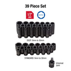 Sunex 2669, 1/2 Inch Drive Master Impact Socket Set, 39-Piece & 3329 3/8-Inch Drive Standard and Deep Metric Impact Socket Set, Metric, Standard/Deep, 6-Point, Cr-Mo, 8mm - 22mm, 29-Piece