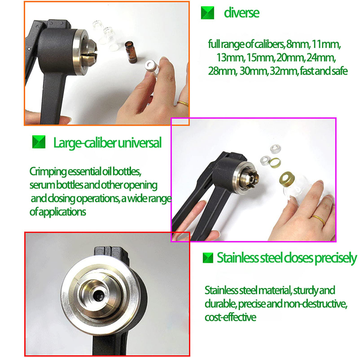 Manual Crimper Sealing Machine Vial Crimper, Durable + Easy To Use + Precise Closure, 8mm-32mm All Aluminum Cap Manual Capper, For Research Institutes, Laboratories, Hospitals,School,28mm (Size : 20m