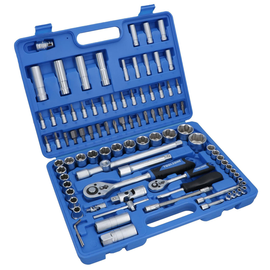 Socket and Screwdriver Bit Set 1/4" & 1/2" Drive Ratchet Deep Shallow 94pc TE066