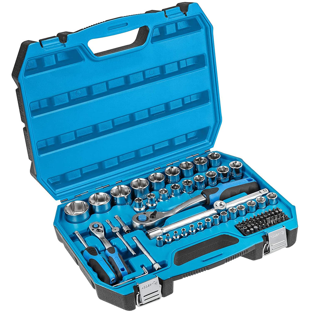 Högert Technik - Tool Set I Socket Spanners, Bits and Accessories I 1/4 Inch and 1/2 Inch I Alloy Cr-V Steel I Drop Forged I Ratchet Mechanism with 72 Pawls I HT1R424-89 Pieces