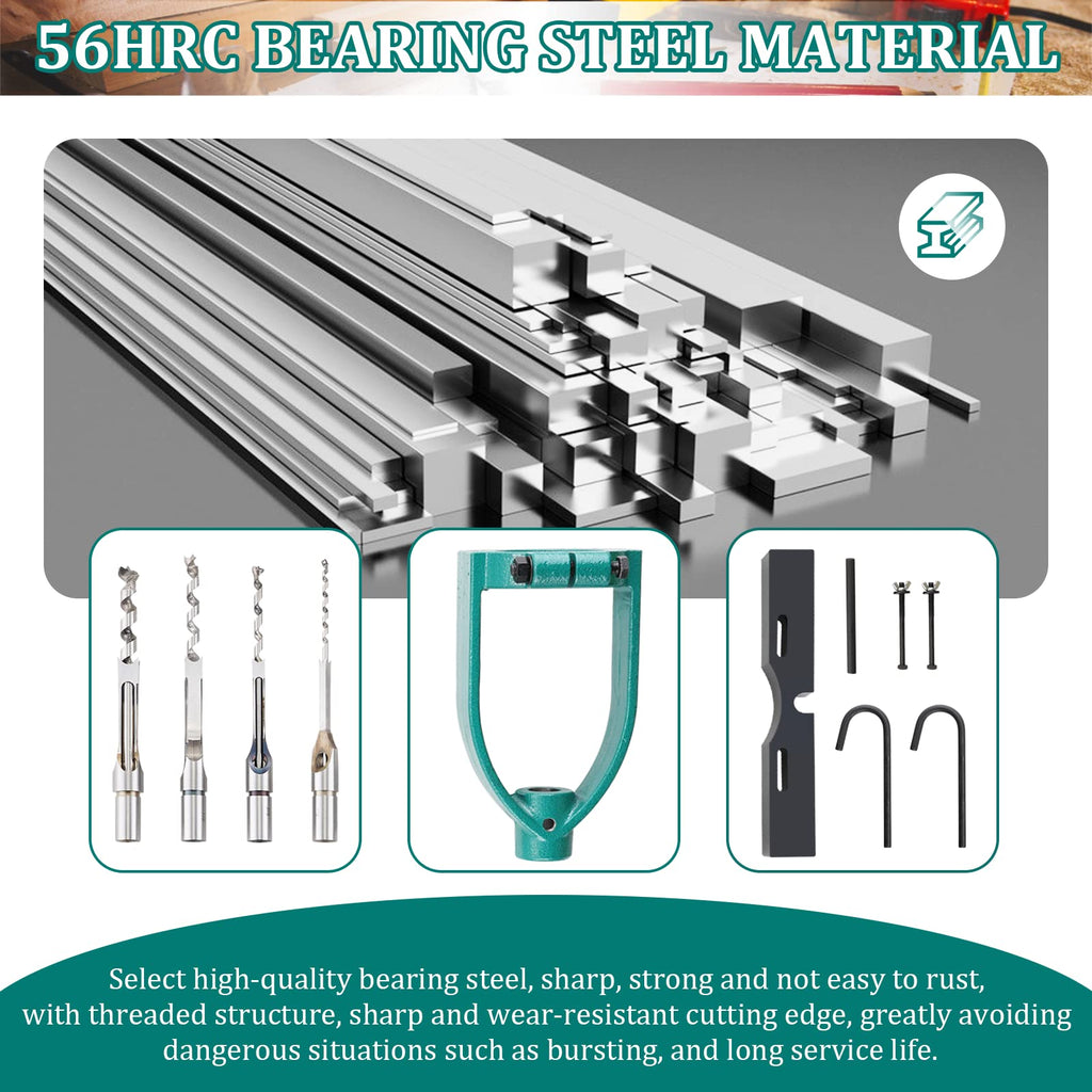 YUCHENGTECH Bench Drill Locator Set Woodworking Bench Mortiser Square Hole Chisel Drilling Machine Mortising Bench Drill Tool for Mortising Chisels with 4 Bits Steel