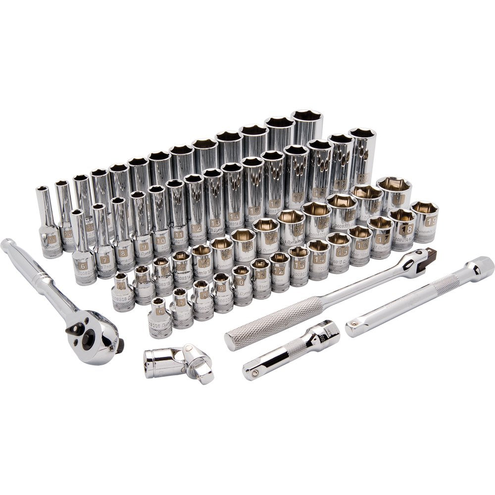 Dynamic Tools 3/8" Drive 60 Piece 6 Point, Standard/deep, SAE/Metric Socket Set, 1/4" - 1", 6mm - 20mm