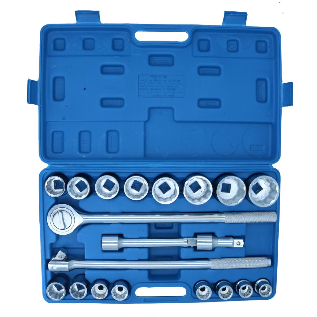 3/4" Socket Set Metric Sizes 21pcs 19mm to 50mm Extension Ratchet 12 Sided TE177