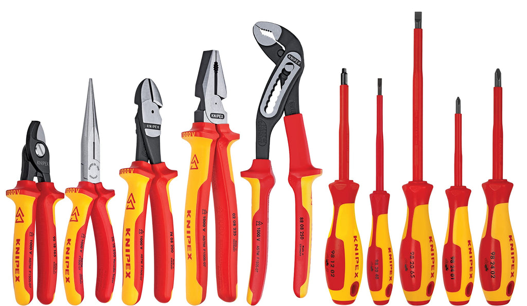 Knipex 1000V Insulated Pliers, Cutters, Screwdrivers and Forged Wire Stripper Tool Set