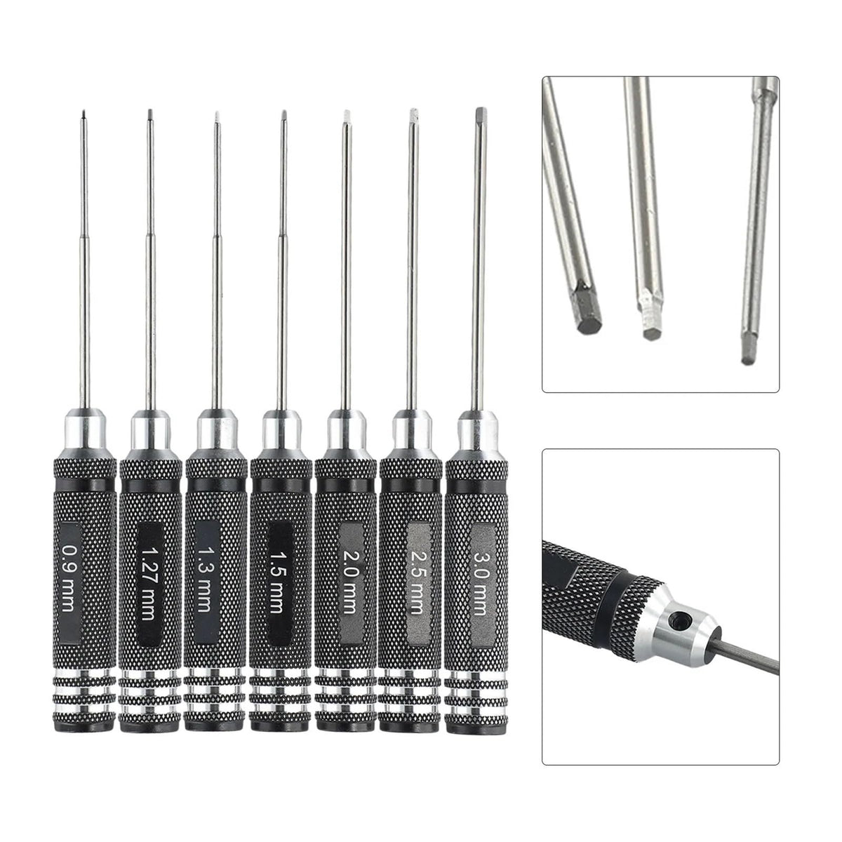 7-piece steel hex wrench and screwdriver tool set, 0.9-3. mm