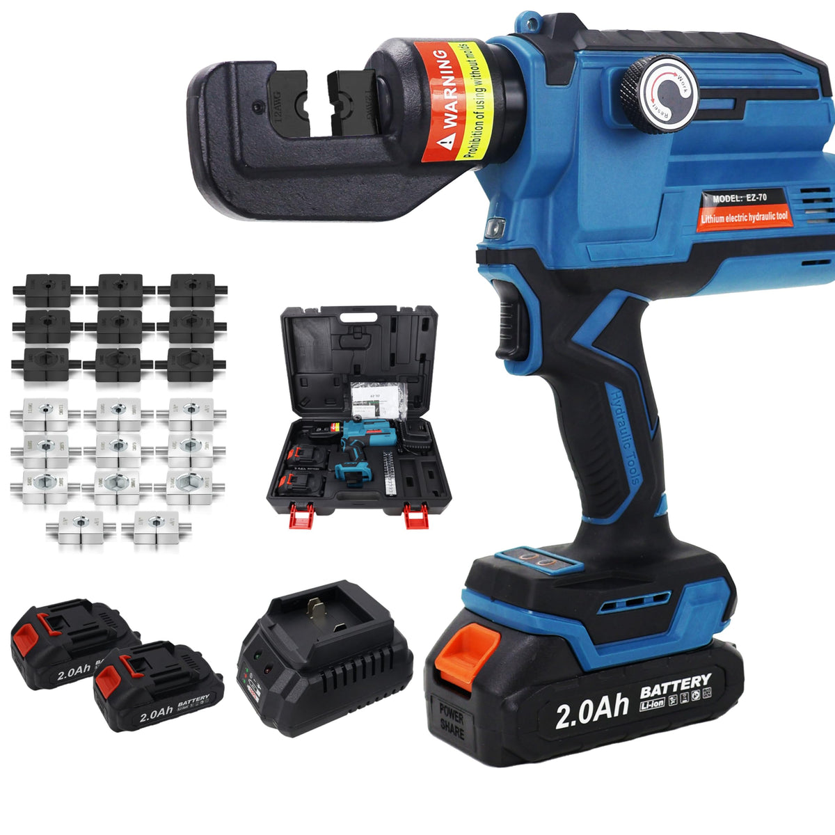 Electric Hydraulic Cable Lug Crimping Tool, 12 AWG to 2/0 AWG Terminal, Cable, Wire Electric Crimper Tool Kit, Battery Crimp Tool Kits with 20 Dies(12AWG~00AWG) and Spare tools