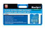 BlueSpot Tools 04307 10PCE Extra Long Ratchet Spanner and Adaptor Set (8-19mm)