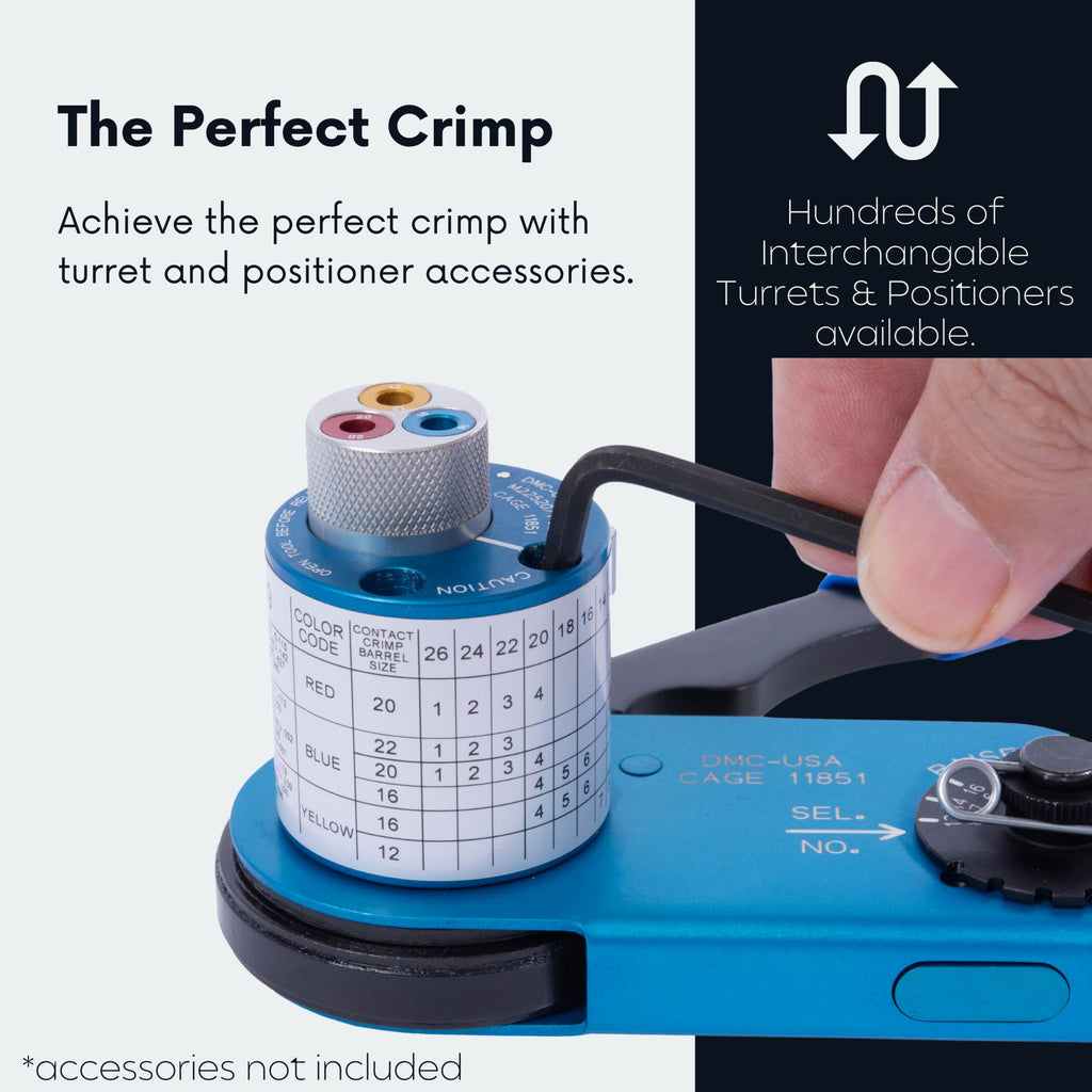 DMC AF8 Crimp Tool, 8 Indent Crimp, Qualified to M22520/1-01, Wire Range 12-26 AWG