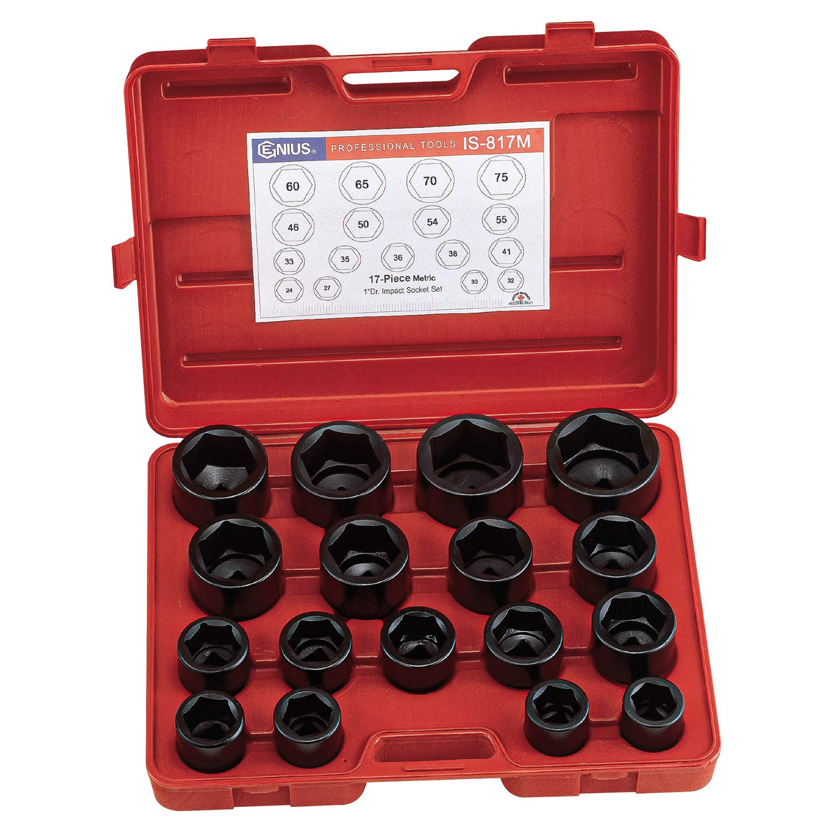 Genius Tools 17PC 1" Dr. Metric Impact Socket Set (CR-Mo) - IS-817M
