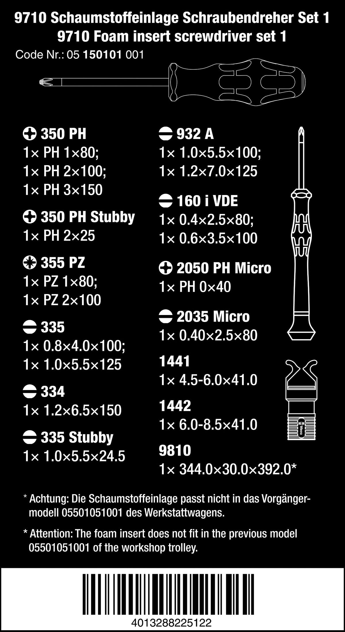Wera 05150101001 9710 Foam Insert 18-Piece Screwdriver Set & Wera 5134000001 25-Piece Micro Screwdriver Set for Electronic Applications