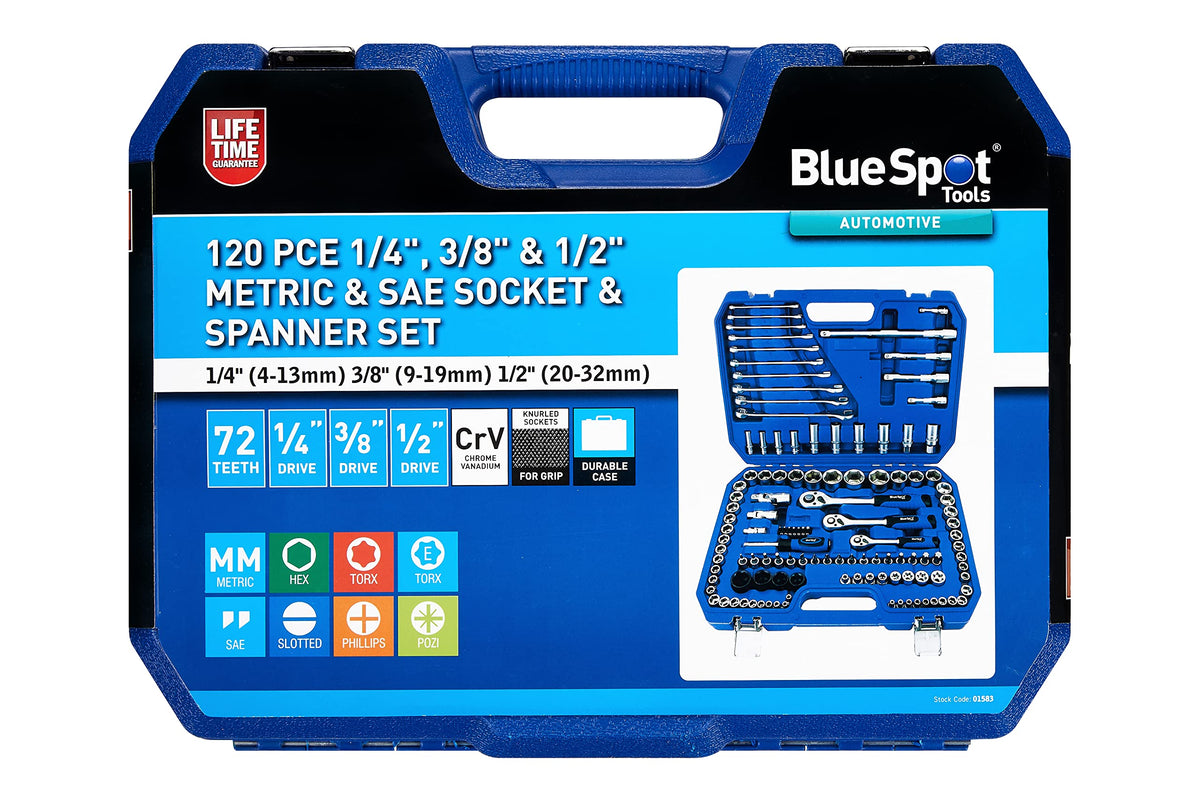 Blue Spot Tools 120 PCE 1/4", 3/8" & 1/2" Socket Set