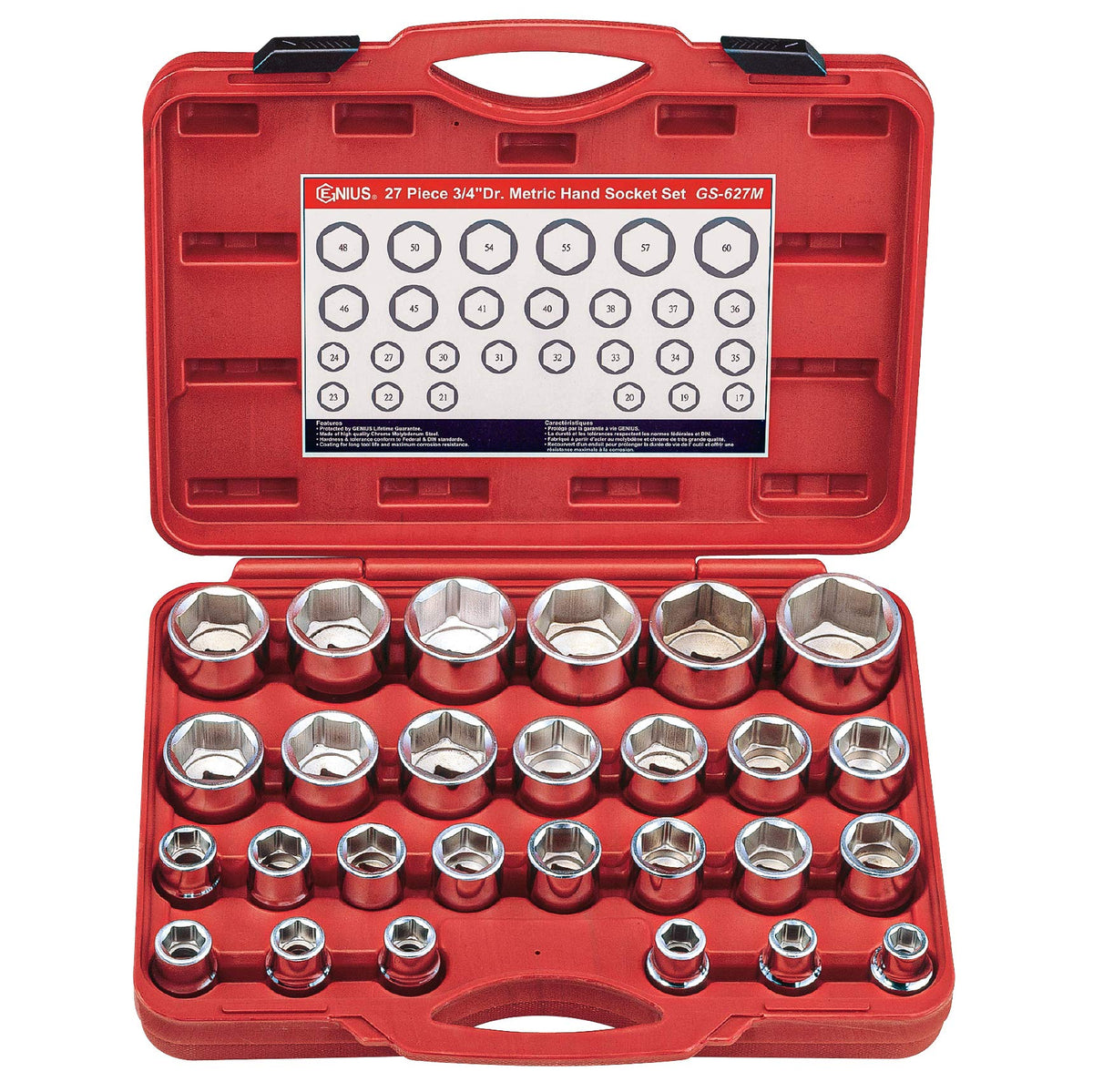 Genius Tools 27PC 3/4" Dr. Metric Hand Socket Set (CR-Mo) - GS-627M