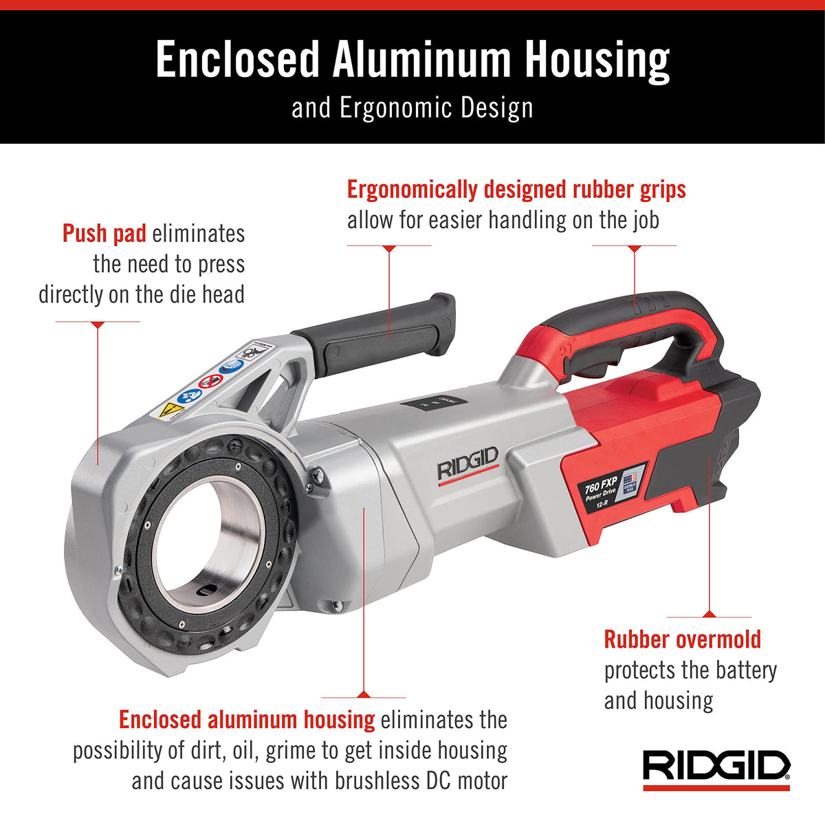RIDGID 760 FXP Cordless Power Drive with 11-R Tool, 2 Batteries, Charger, Support Arm, and Case, Battery-Powered Pipe Threading Machine