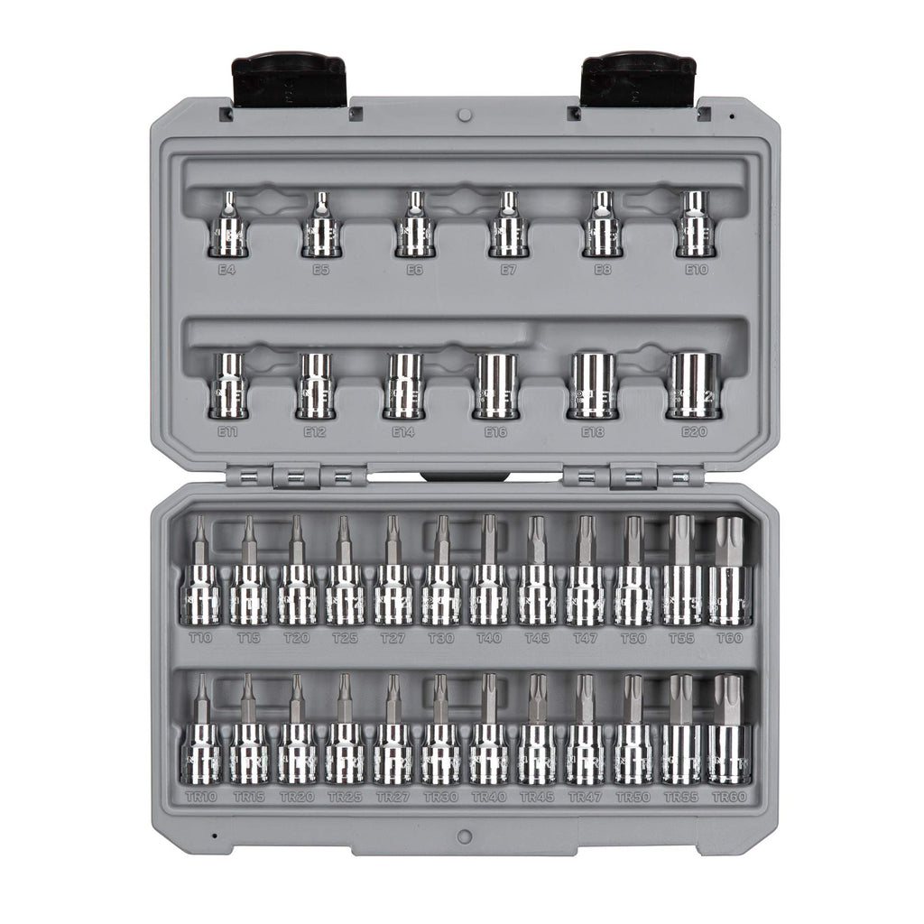 TEKTON 3/8 Inch Drive Hex Bit Socket Set, 38-Piece (1/8-3/8 in., 3-10 mm) | SHB91316 & 3/8 Inch Drive Torx/TR Torx Bit & External Star Socket Set, 36-Piece (T10-T60, TR10-TR60, E4-E20) | SKT15402