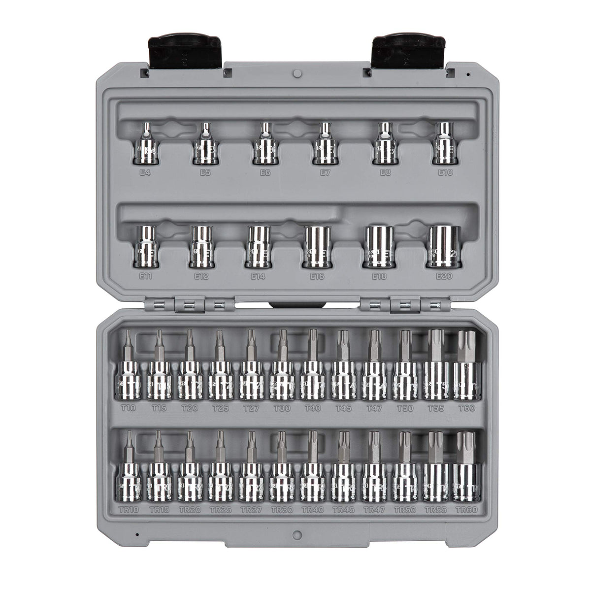 TEKTON 3/8 Inch Drive Hex Bit Socket Set, 38-Piece (1/8-3/8 in., 3-10 mm) | SHB91316 & 3/8 Inch Drive Torx/TR Torx Bit & External Star Socket Set, 36-Piece (T10-T60, TR10-TR60, E4-E20) | SKT15402