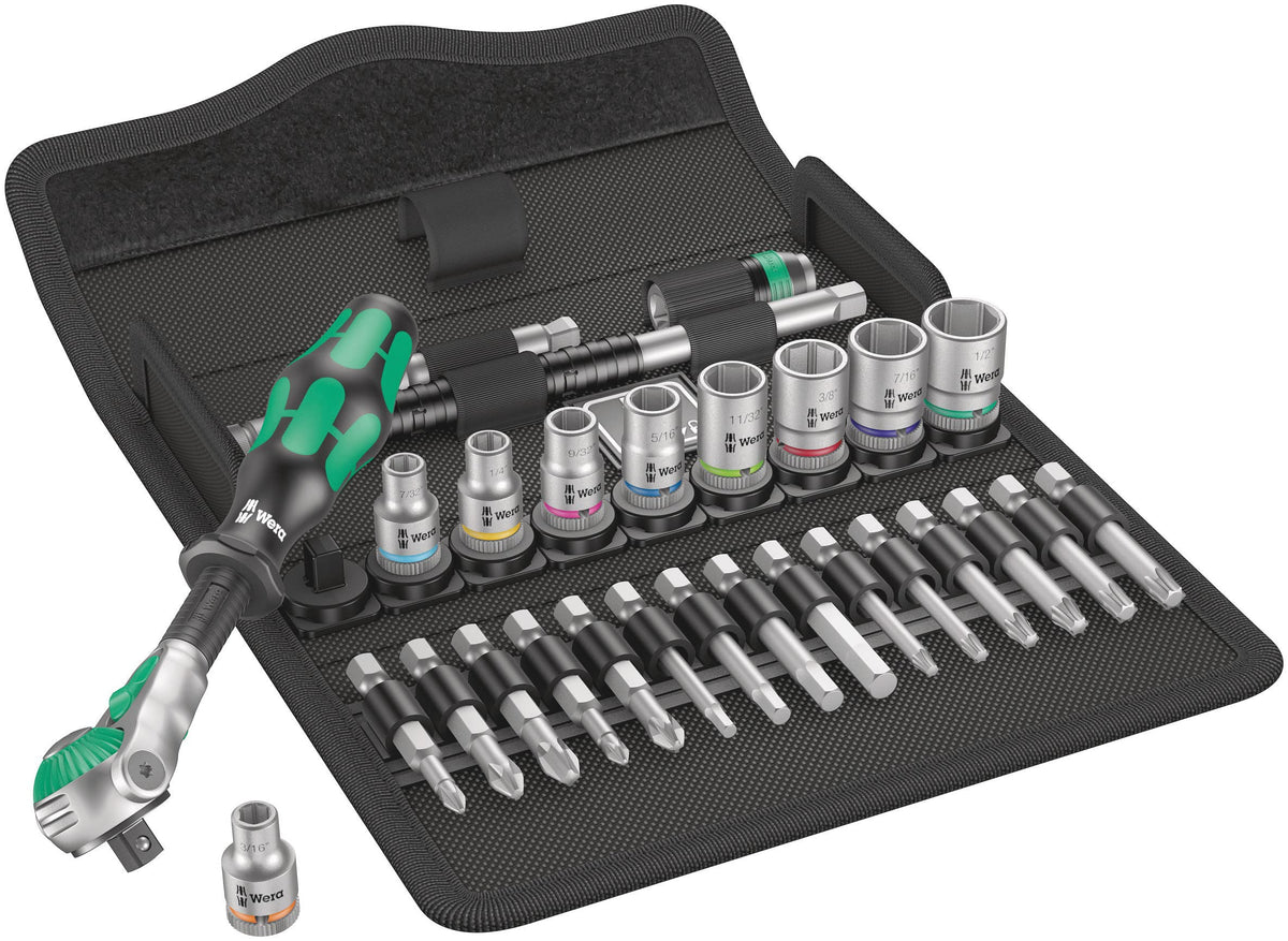 Wera Ratchet Set, 28, 1/4 in, SAE & Tools 05073593001 950 SPKL/9 SM N SB Long ARM HEX Key Set, One Size, Multi